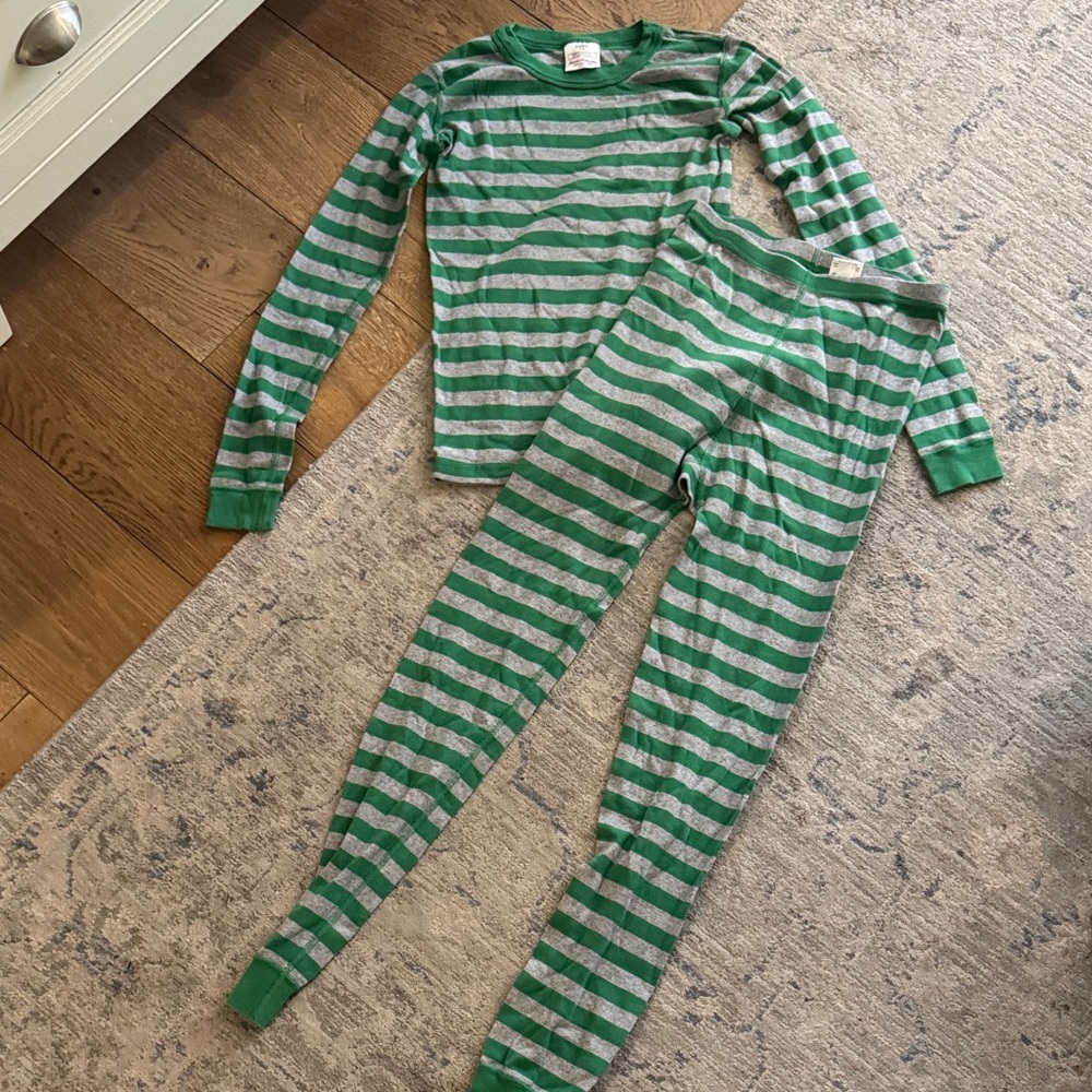 Hanna Andersson Green and Gray Striped Kids Pajama Set